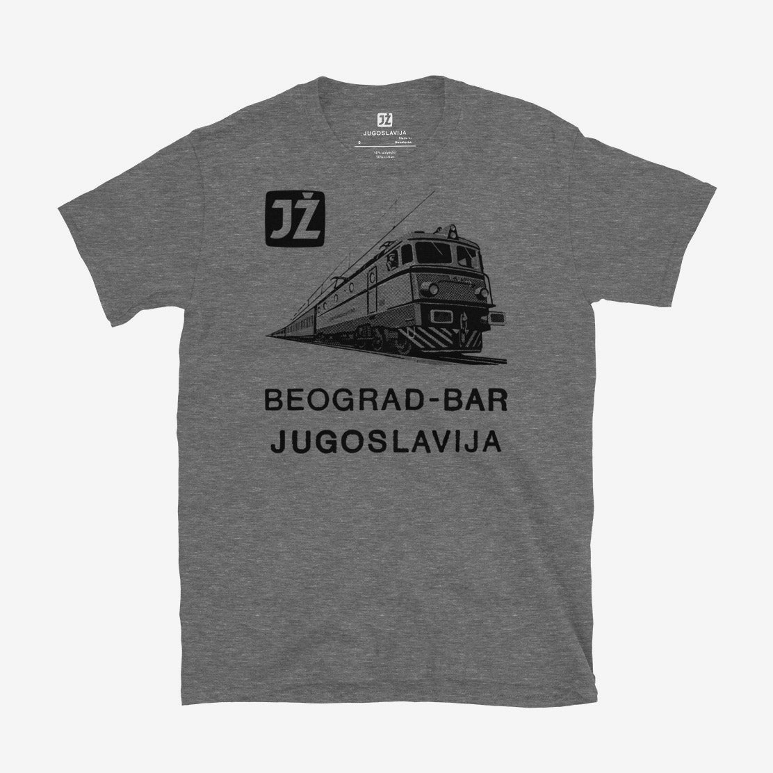 Beograd-Bar Yugoslavia JŽ railway T-shirt featuring historic train logo.