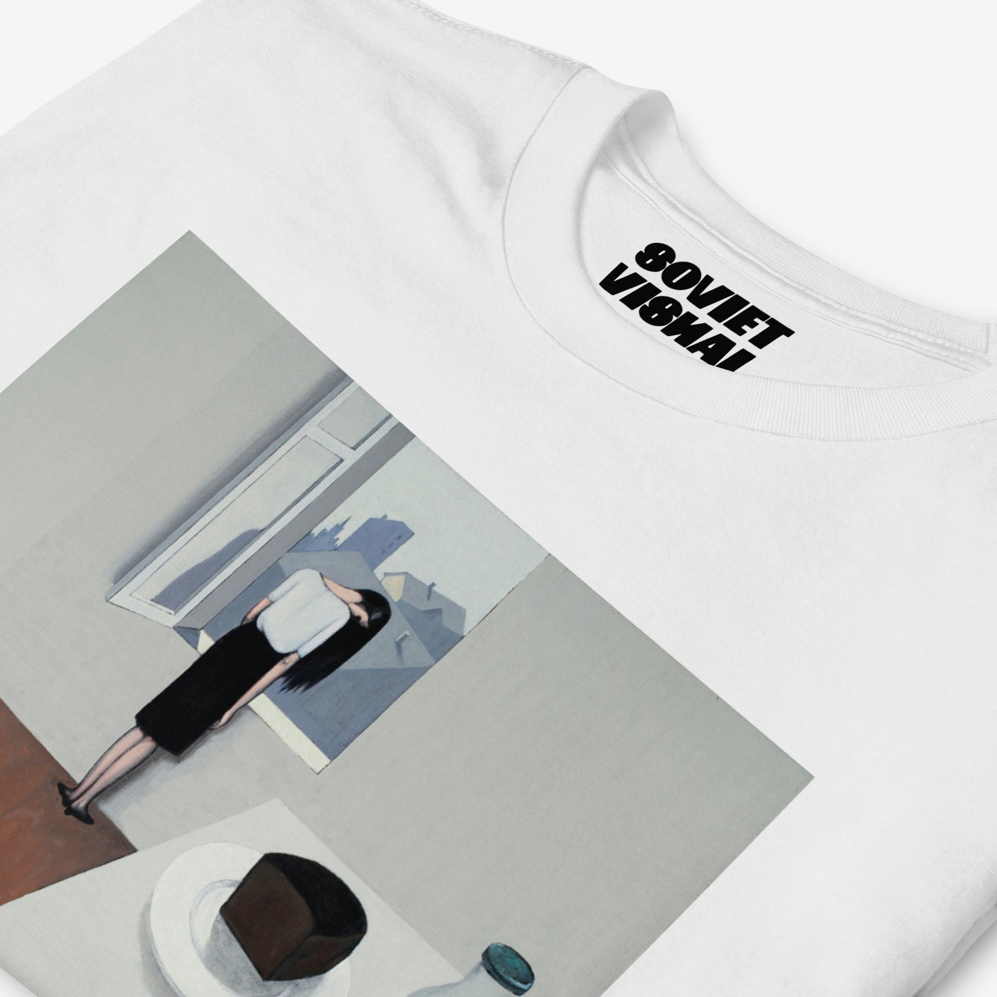 Premium unisex T-shirt featuring Viktor Pivovarov’s melancholic painting ‘Wet Hair’. Soviet Conceptual Art