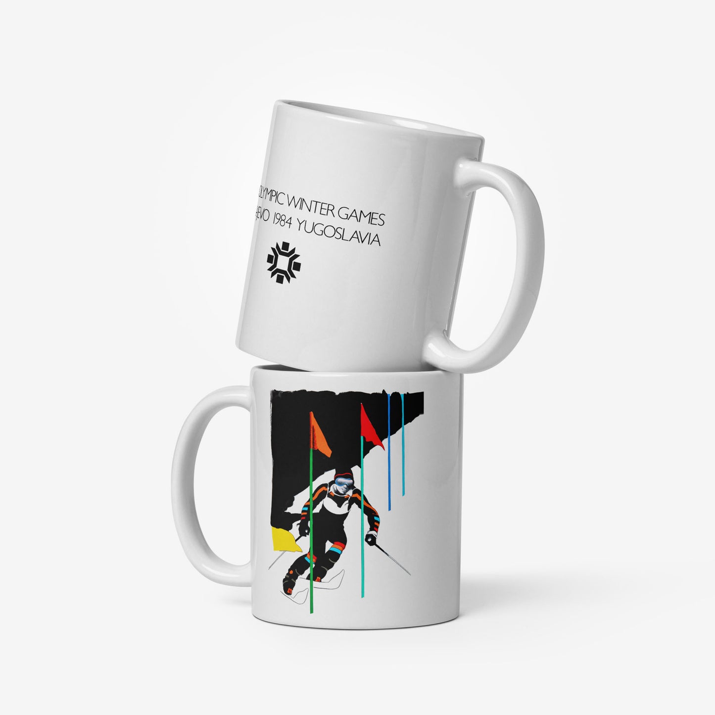 Mug with Milton Glaser’s Sarajevo Olympics skier artwork