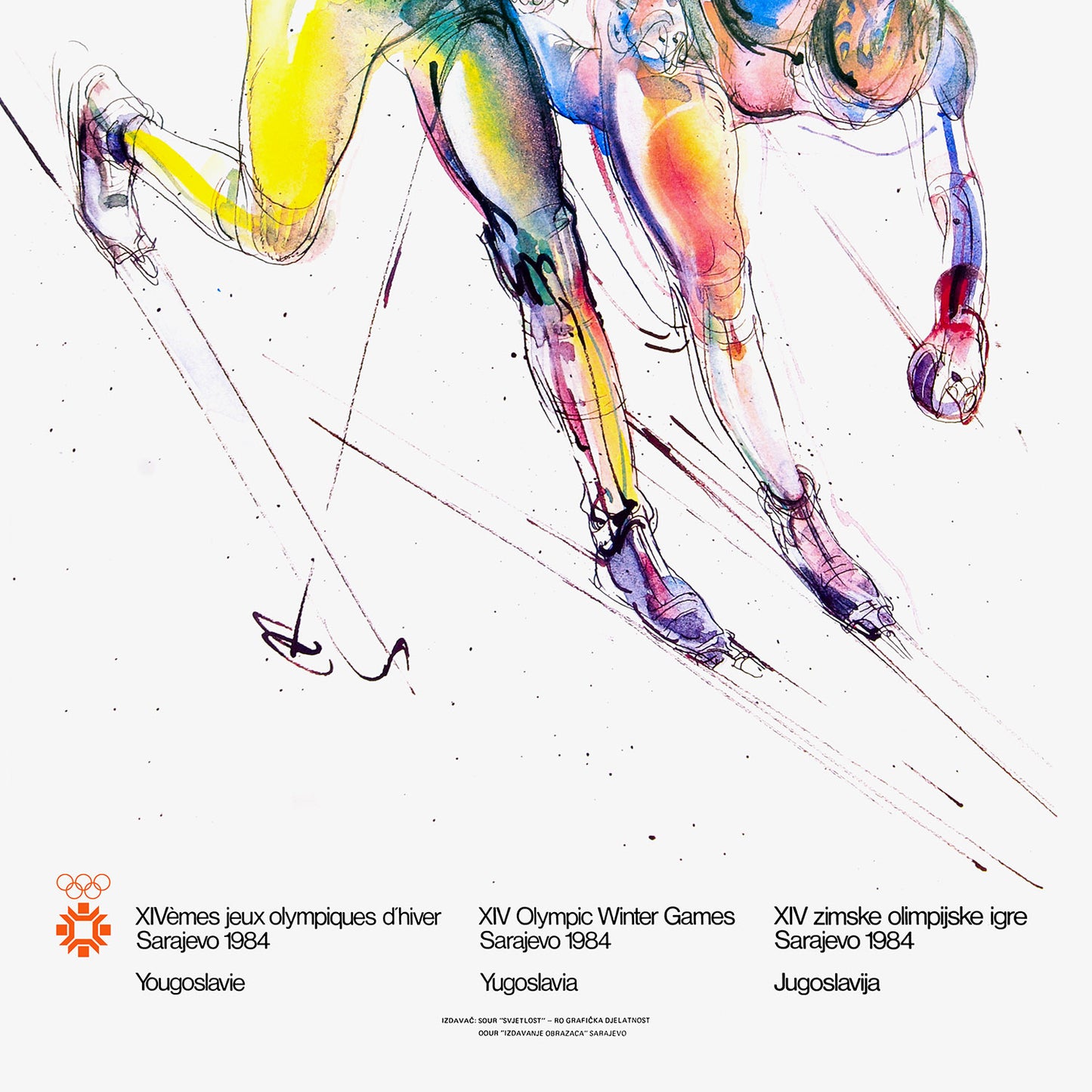 Skiing Sarajevo 1984 Winter Olympics poster by Ismar Mujezinović in large archival format