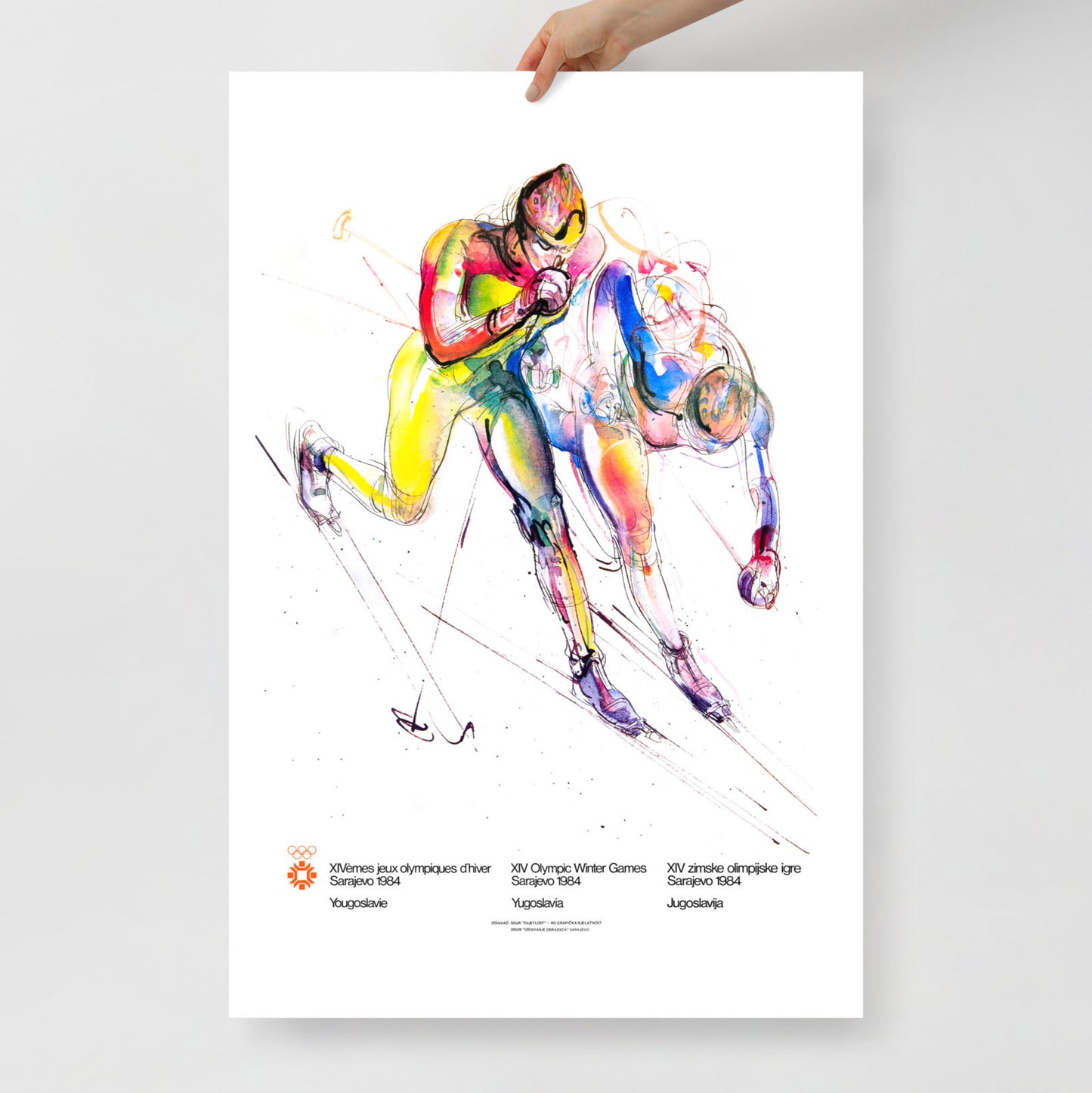 Skiing Sarajevo 1984 Winter Olympics poster by Ismar Mujezinović in large archival format