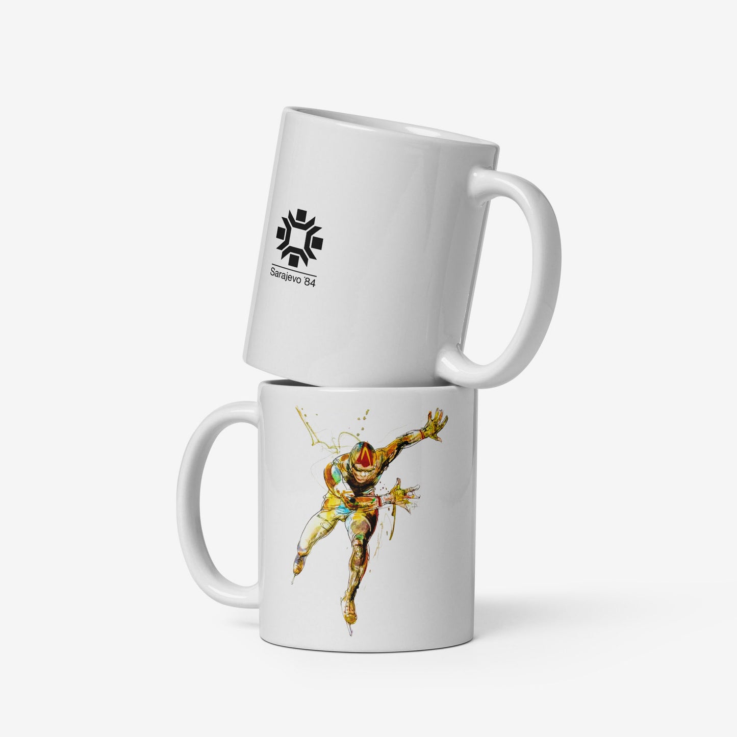 Speed Skating mug with Sarajevo 1984 Olympic artwork by Ismar Mujezinović