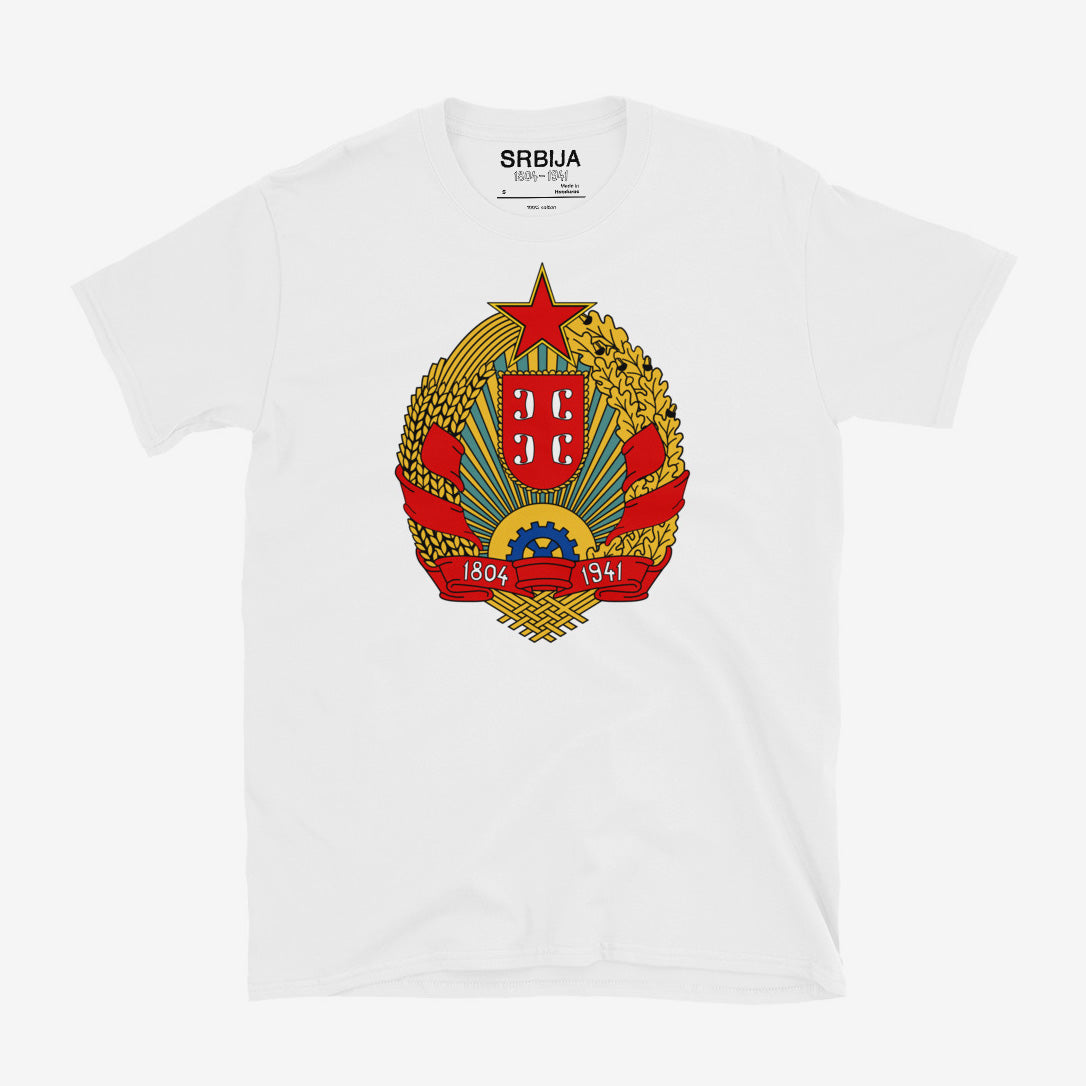 Serbia 1804–1941 Coat of Arms T-shirt featuring the historic Serbian emblem.