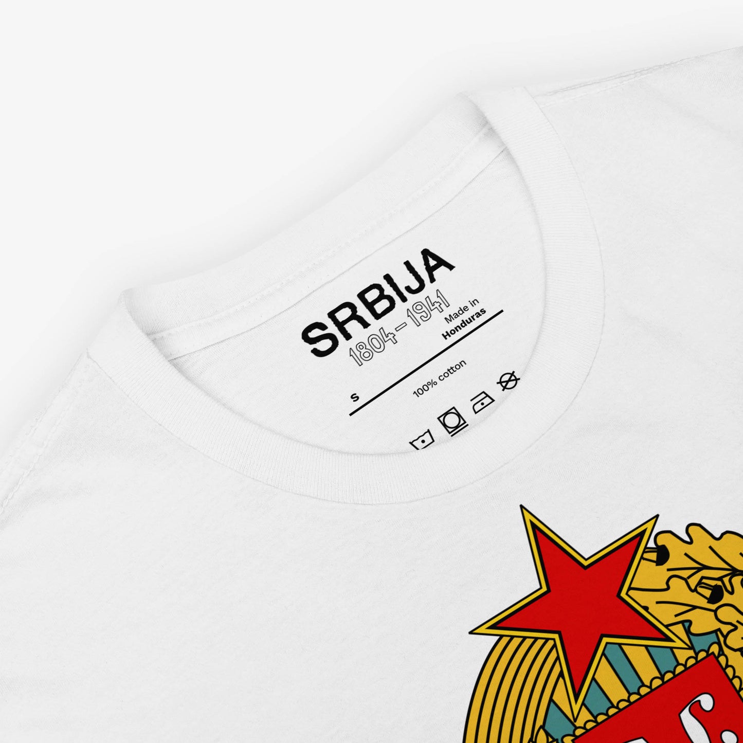 Serbia 1804–1941 Coat of Arms T-shirt featuring the historic Serbian emblem.