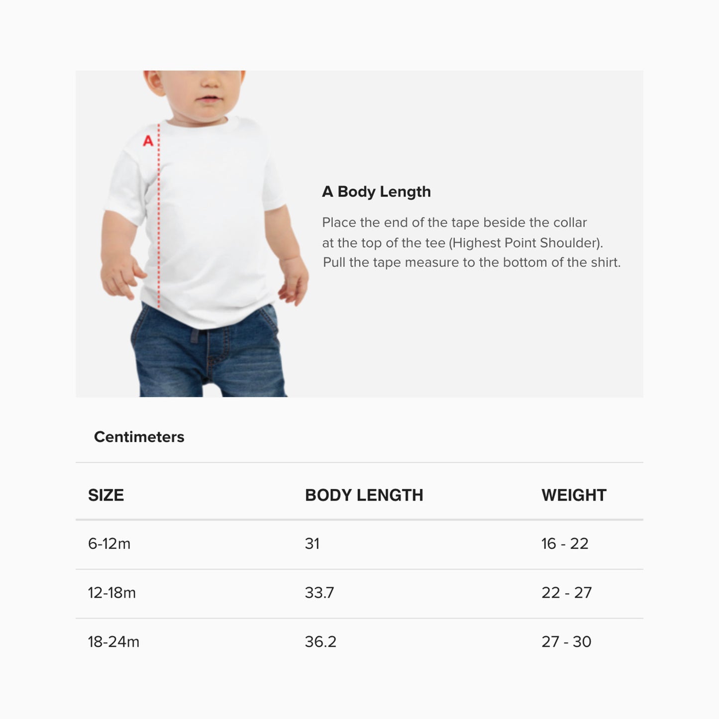 Baby T-shirt size guide. www.artsoviet.com