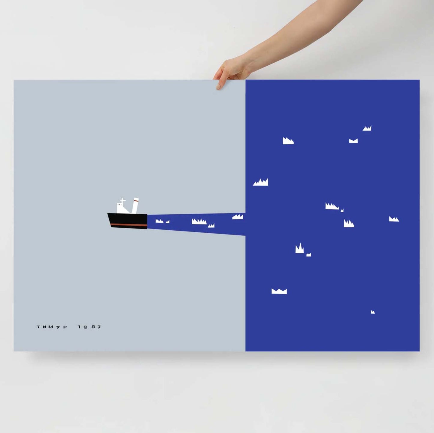 Timur Novikov Ледокол (Icebreaker) poster, featuring a Soviet icebreaker ship in bold avant-garde style. High-resolution museum-quality print.