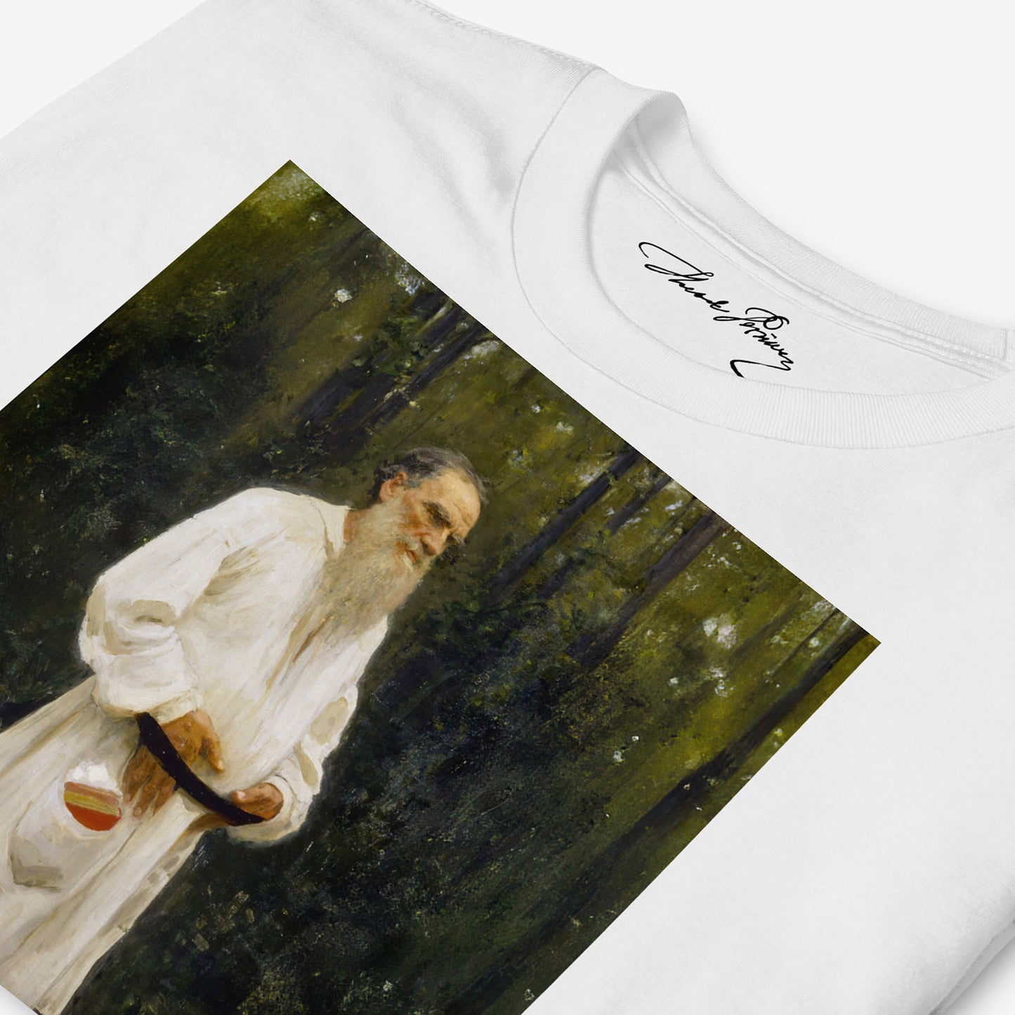 Barefoot Leo Tolstoy in forest by Ilya Repin Tee
