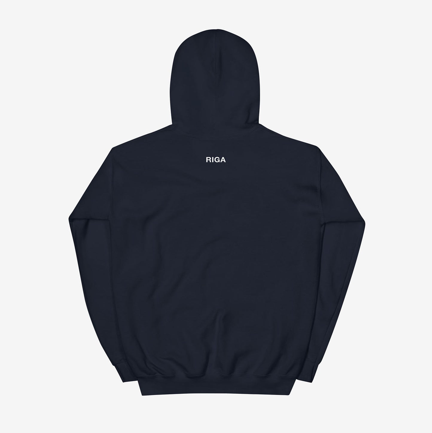 Minimalist Cyrillic Рига (Riga) Hoodie in Soviet-style typography, inspired by Latvian culture