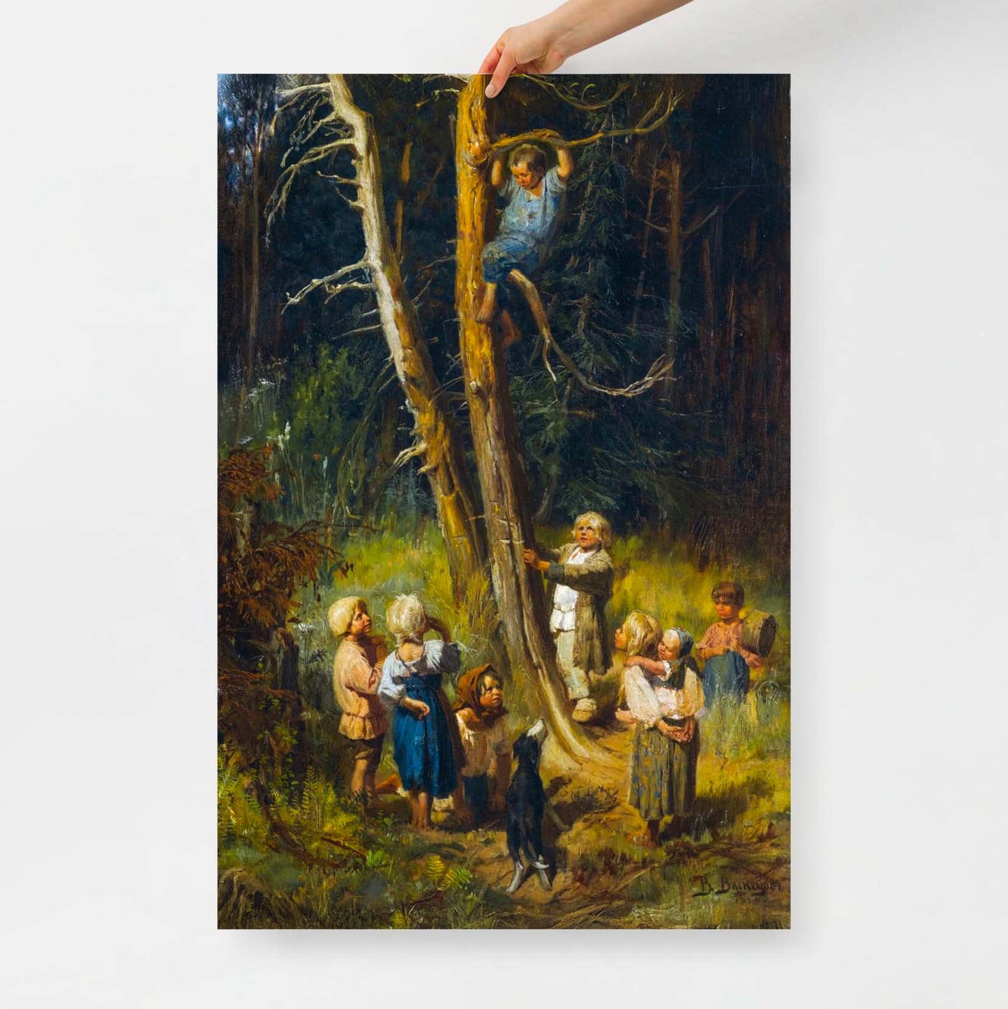 Vasnetsov Children in the Forest painting printed in ultra-high resolution on a 24×36 inch poster, featuring two children in a dense, mystical forest.