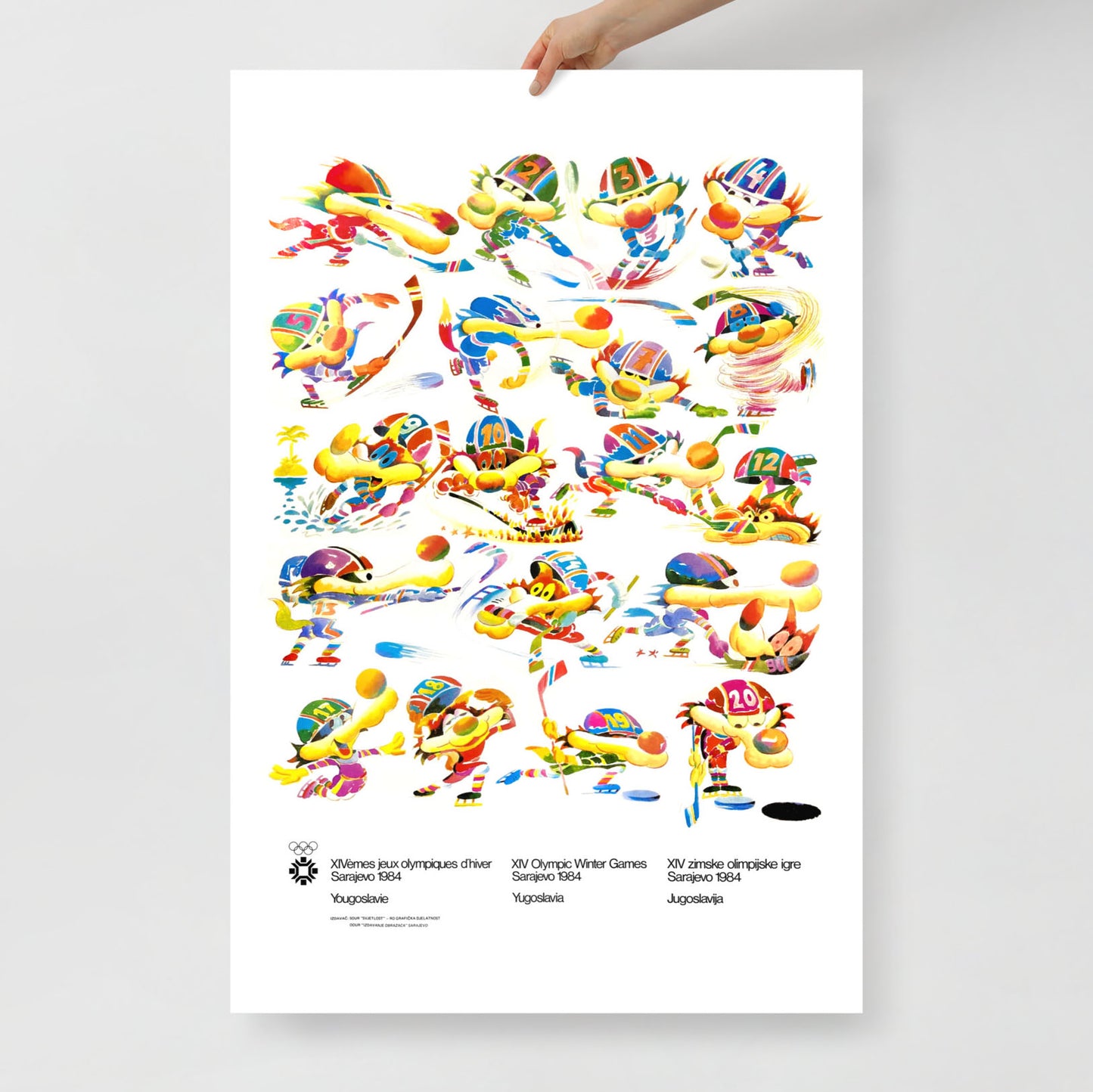 Ultra-rare Sarajevo 1984 Winter Olympics poster featuring Vučko the wolf mascot, in high resolution