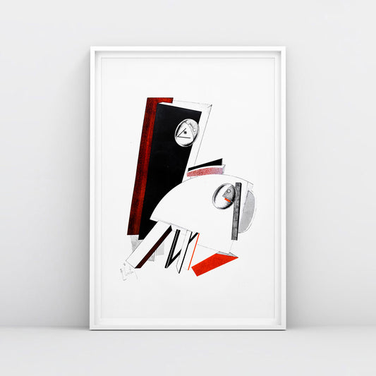 El Lissitzky poster Anxious People No. 4, Victory Over the Sun, 1923 Constructivism geometric lithograph print, Russian Avant Garde art 62x91cm. www.artsoviet.com