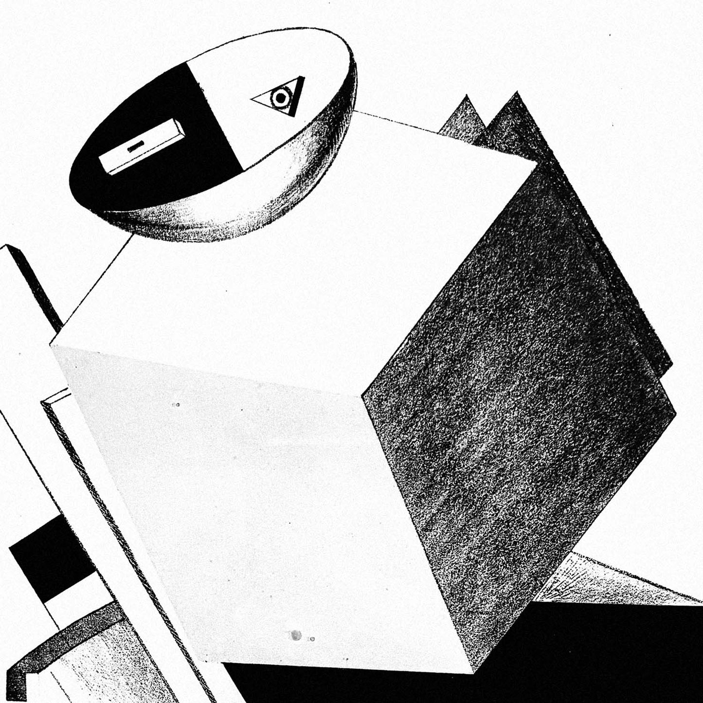 El Lissitzky poster Sentry No. 3, Victory Over the Sun, 1923 Constructivism geometric lithograph print, Russian Avant Garde art 62x91cm. Closeup photo. www.artsoviet.com