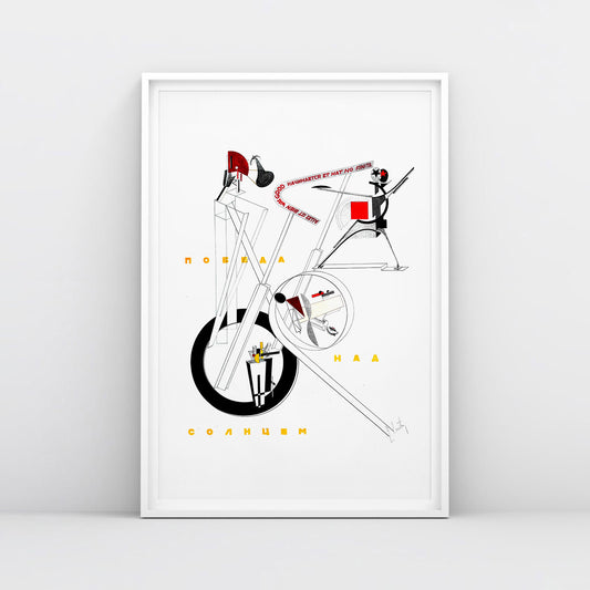 El Lissitzky poster Part of the Show Machinery, Victory Over the Sun, 1923 Constructivism lithograph print, geometric Soviet Avant Garde art 62x91cm. www.artsoviet.com