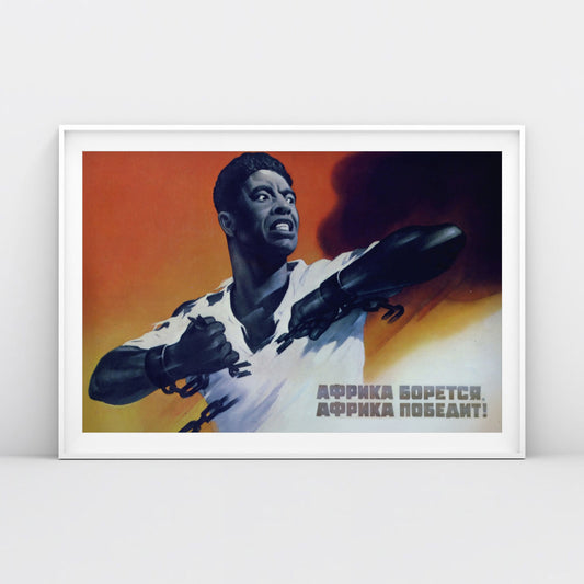 Front view of the poster showcasing the African fighter, shot in a minimalist setting with natural lighting