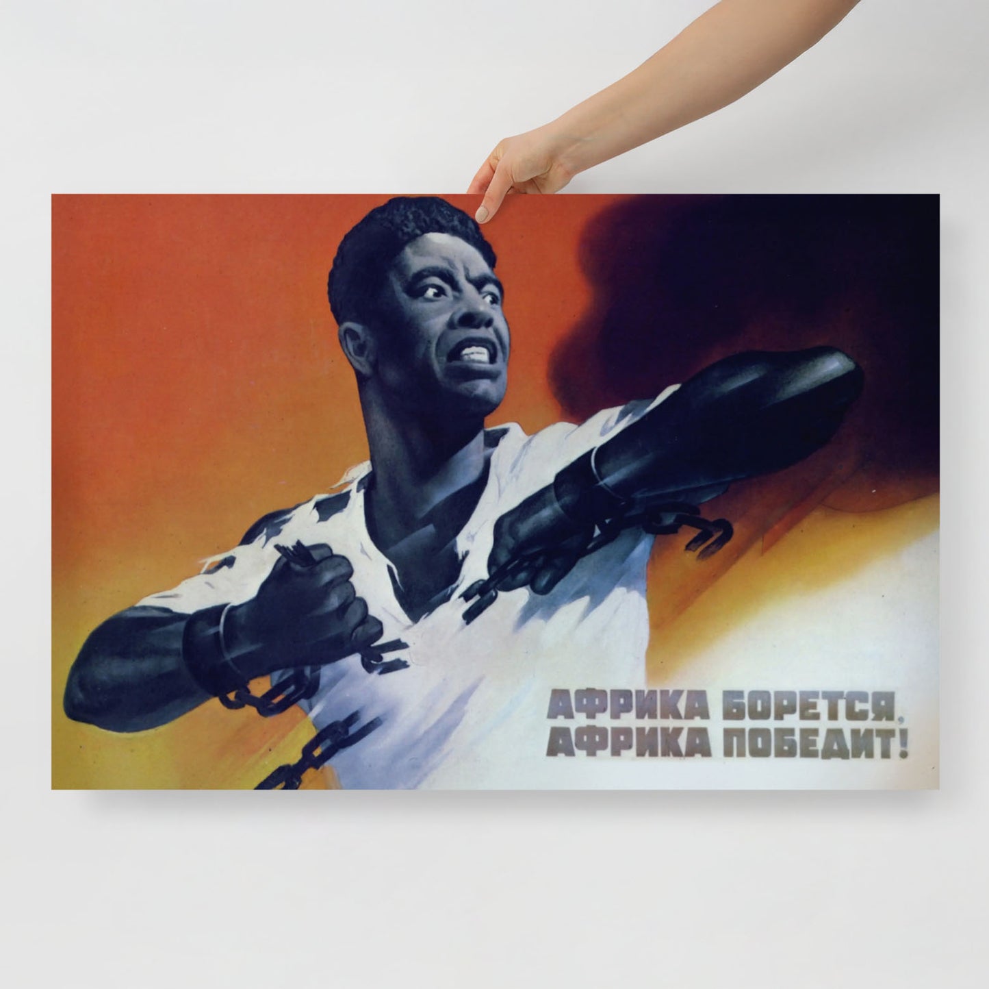 Front view of the poster showcasing the African fighter, shot in a minimalist setting with natural lighting