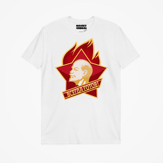 Be Ready! Soviet Pioneer white unisex T-Shirt with Lenin