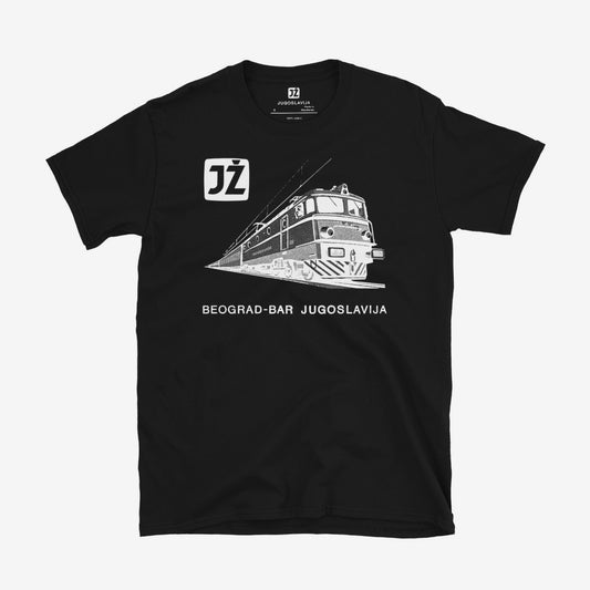 Beograd-Bar Yugoslavia JŽ railway T-shirt featuring historic train logo.