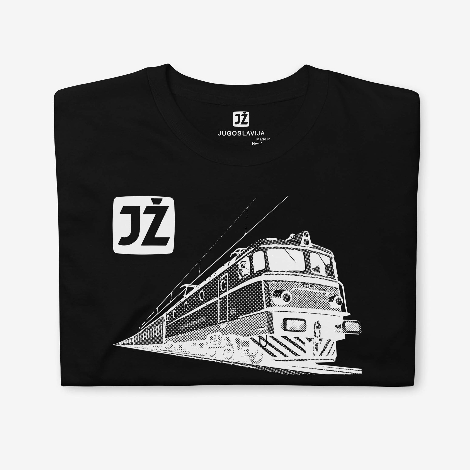 Beograd-Bar Yugoslavia JŽ railway T-shirt featuring historic train logo.