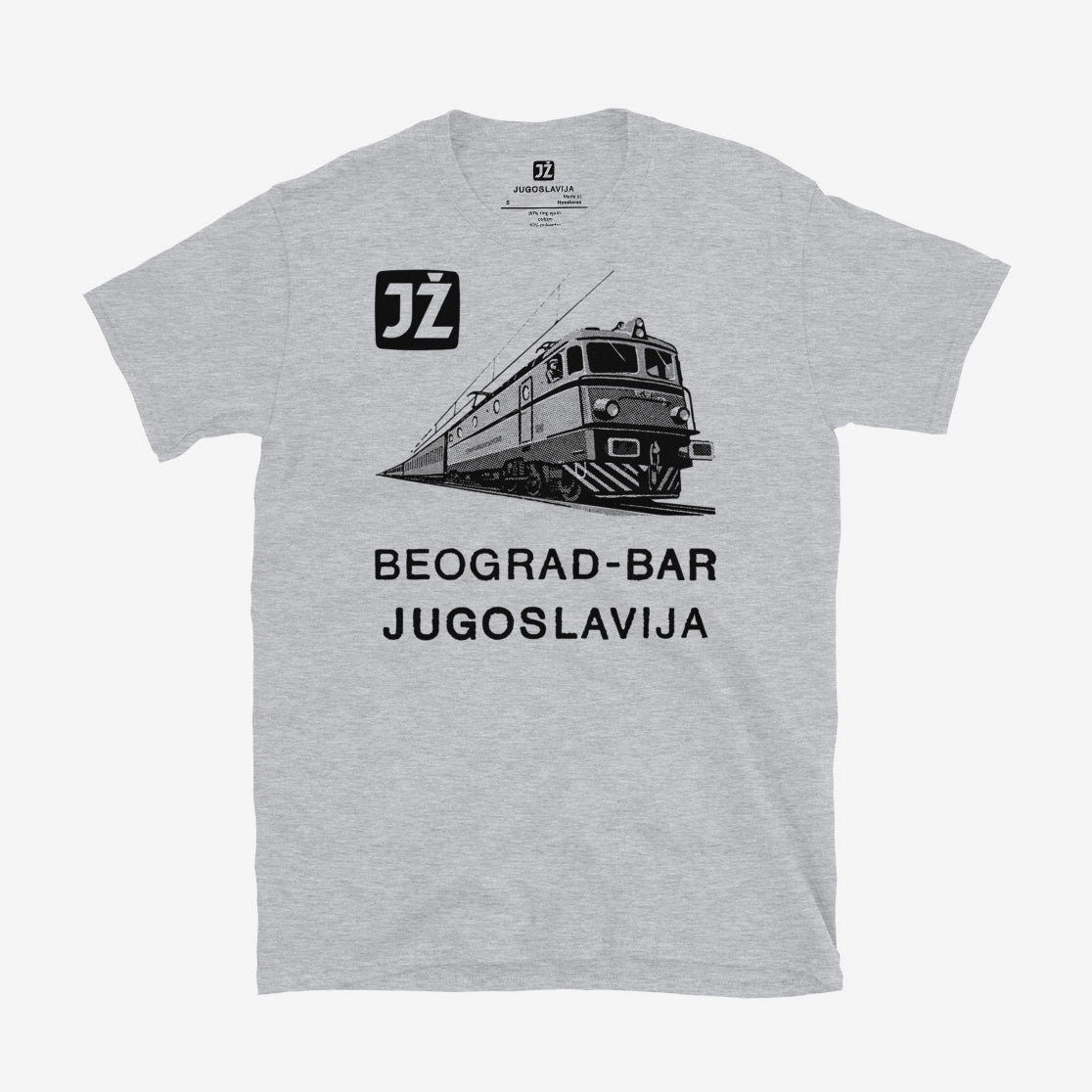 Beograd-Bar Yugoslavia JŽ railway T-shirt featuring historic train logo.