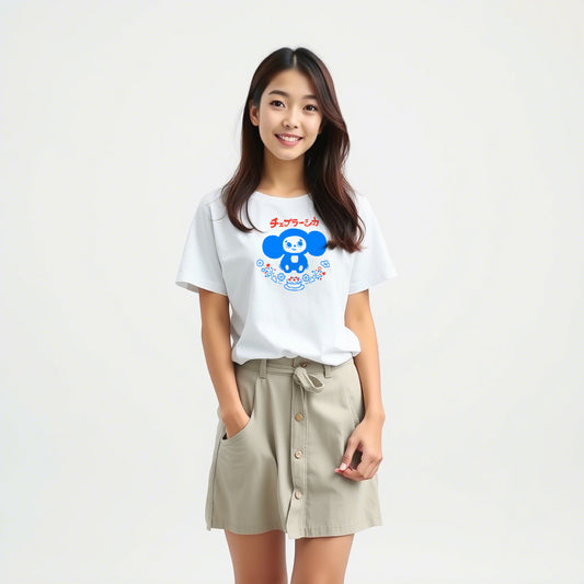 Cheburashka T-shirt with birthday cake, Japanese チェブラーシカ, Soviet anime nostalgia