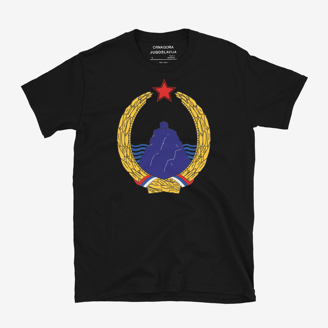 T-shirt featuring the Coat of Arms of the Socialist Republic of Montenegro (1963–1974).