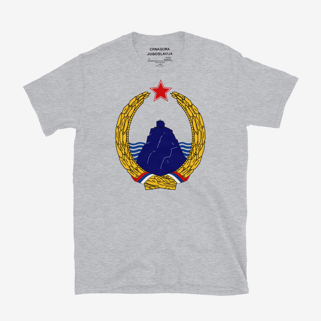T-shirt featuring the Coat of Arms of the Socialist Republic of Montenegro (1963–1974).