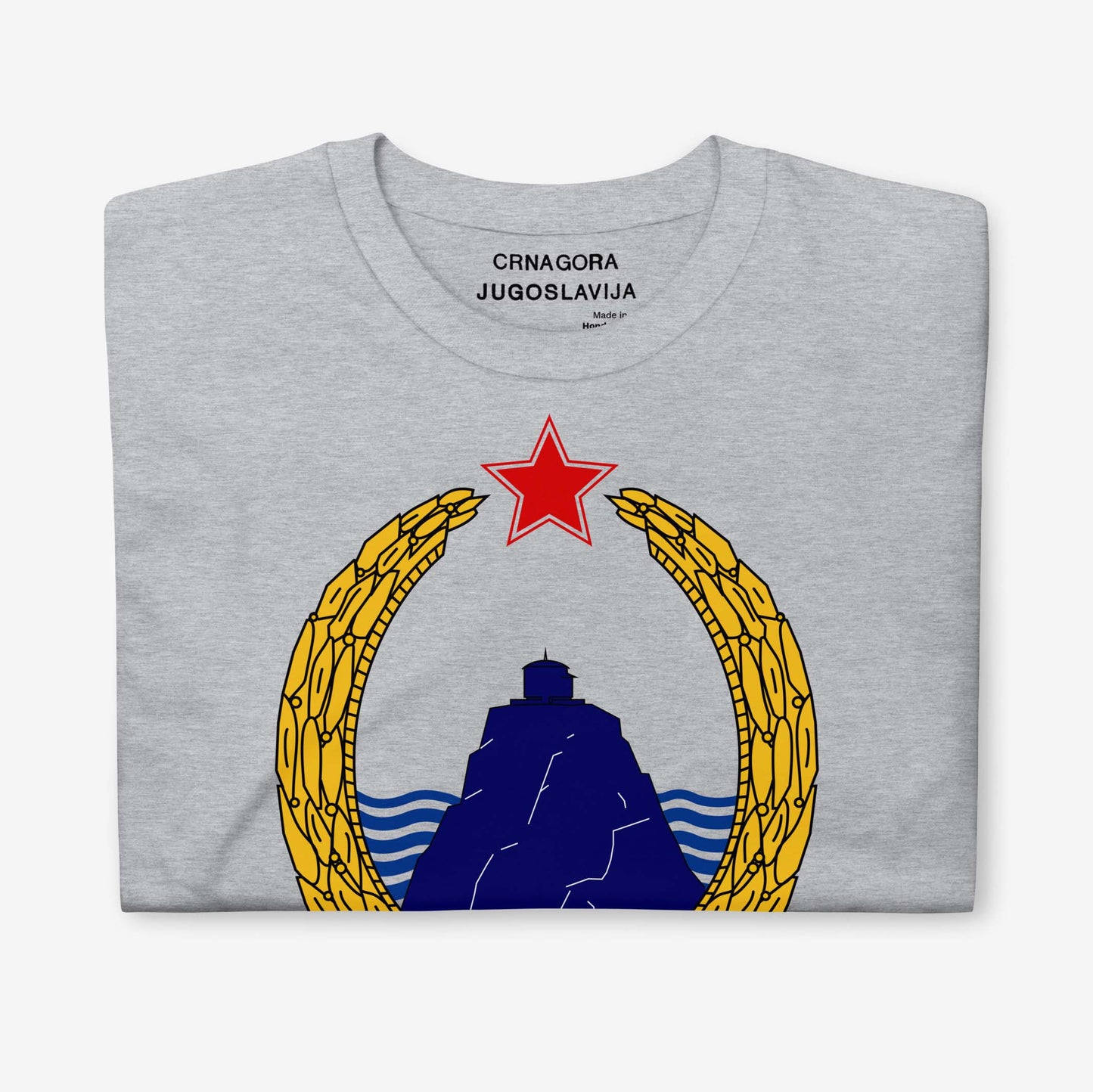 T-shirt featuring the Coat of Arms of the Socialist Republic of Montenegro (1963–1974).
