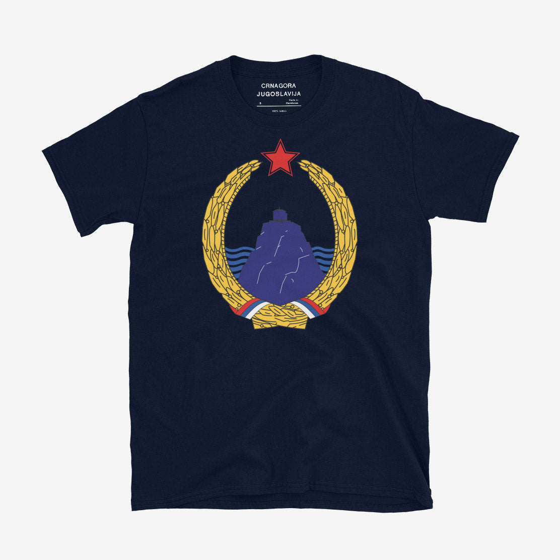 T-shirt featuring the Coat of Arms of the Socialist Republic of Montenegro (1963–1974).