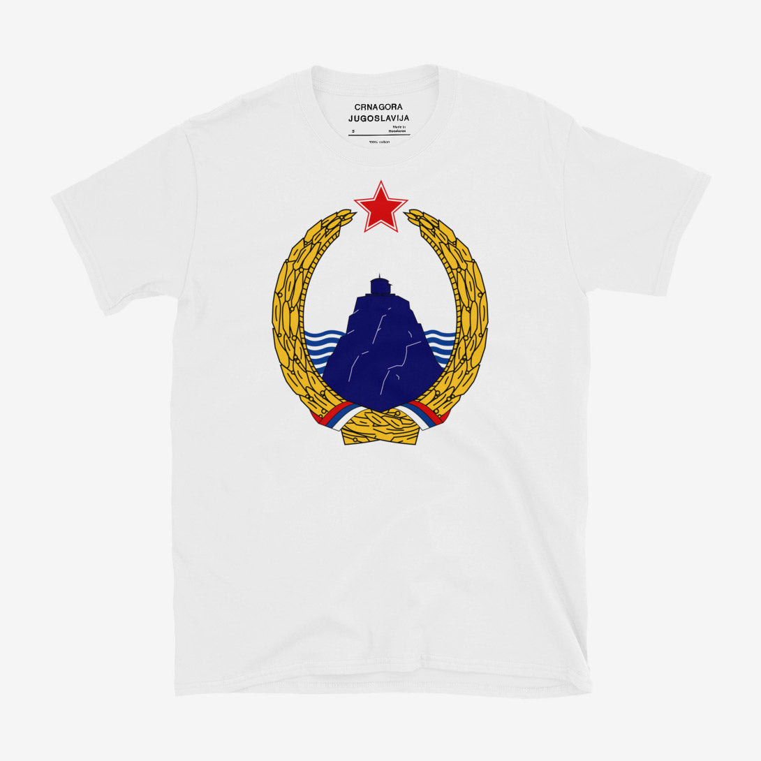 T-shirt featuring the Coat of Arms of the Socialist Republic of Montenegro (1963–1974).