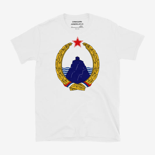 T-shirt featuring the Coat of Arms of the Socialist Republic of Montenegro (1963–1974).
