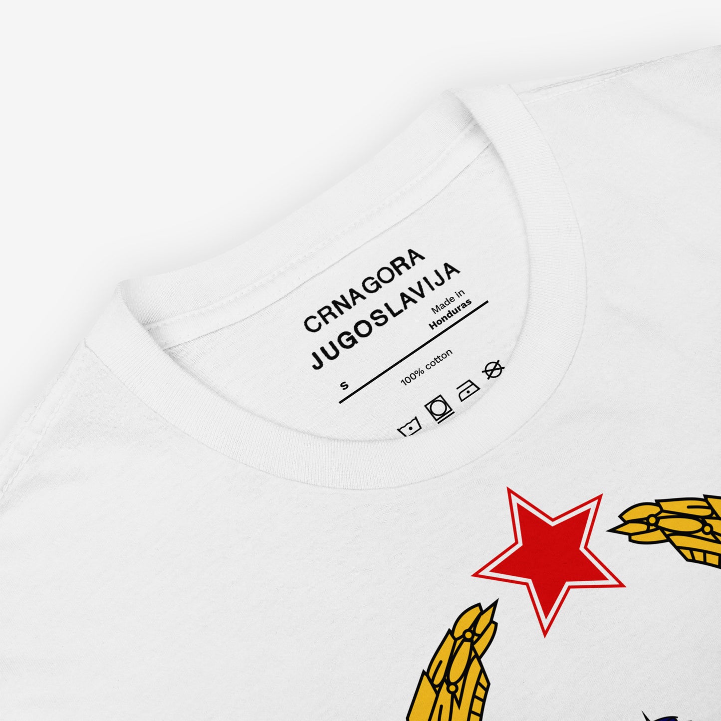 T-shirt featuring the Coat of Arms of the Socialist Republic of Montenegro (1963–1974).
