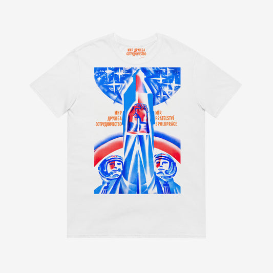 Soviet Czechoslovakia white unisex T-shirt. Vintage USSR ČSSR cosmonauts. www.artsoviet.com