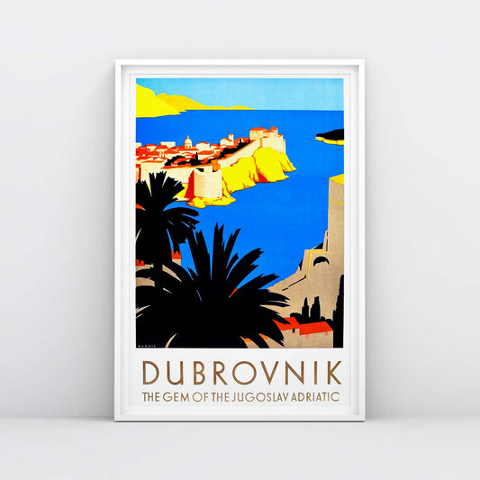 Vintage Yugoslav travel poster 'Dubrovnik – the gem of the Yugoslav Adriatic'. Bright colours and classic 20th-century print design.