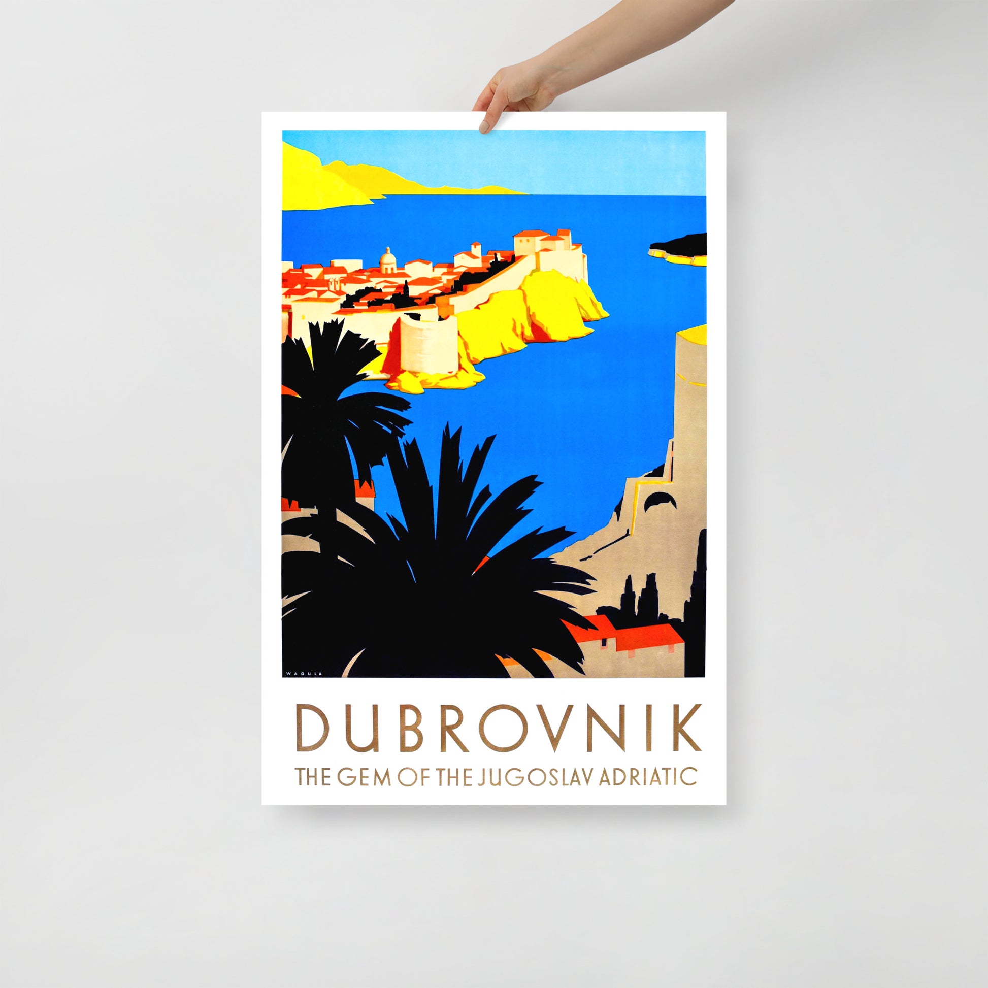 Vintage Yugoslav travel poster 'Dubrovnik – the gem of the Yugoslav Adriatic'. Bright colours and classic 20th-century print design.