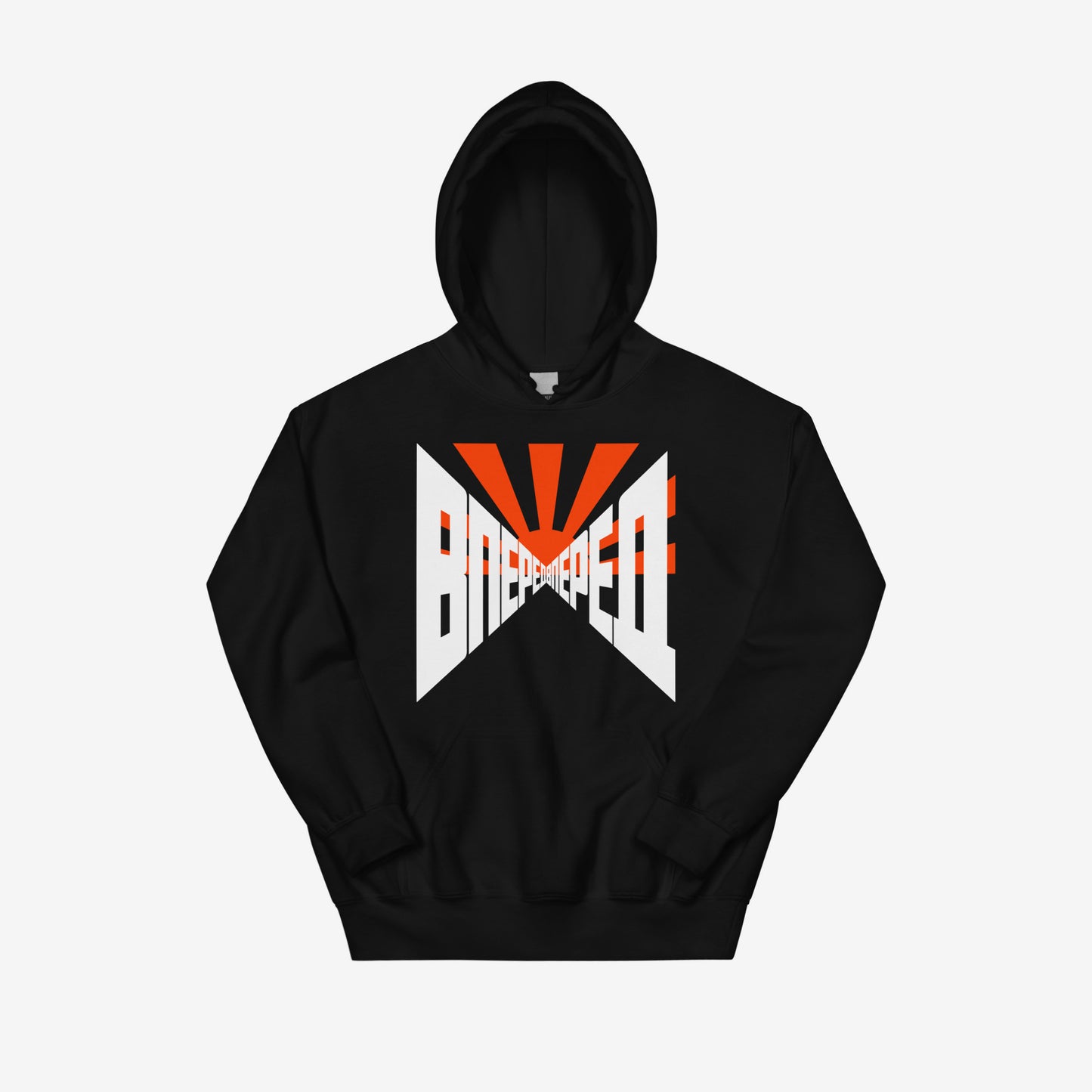 Black unisex hoodie with large Erik Bulatov painting FORWARD (ВПЕРЕД). www.artsoviet.com