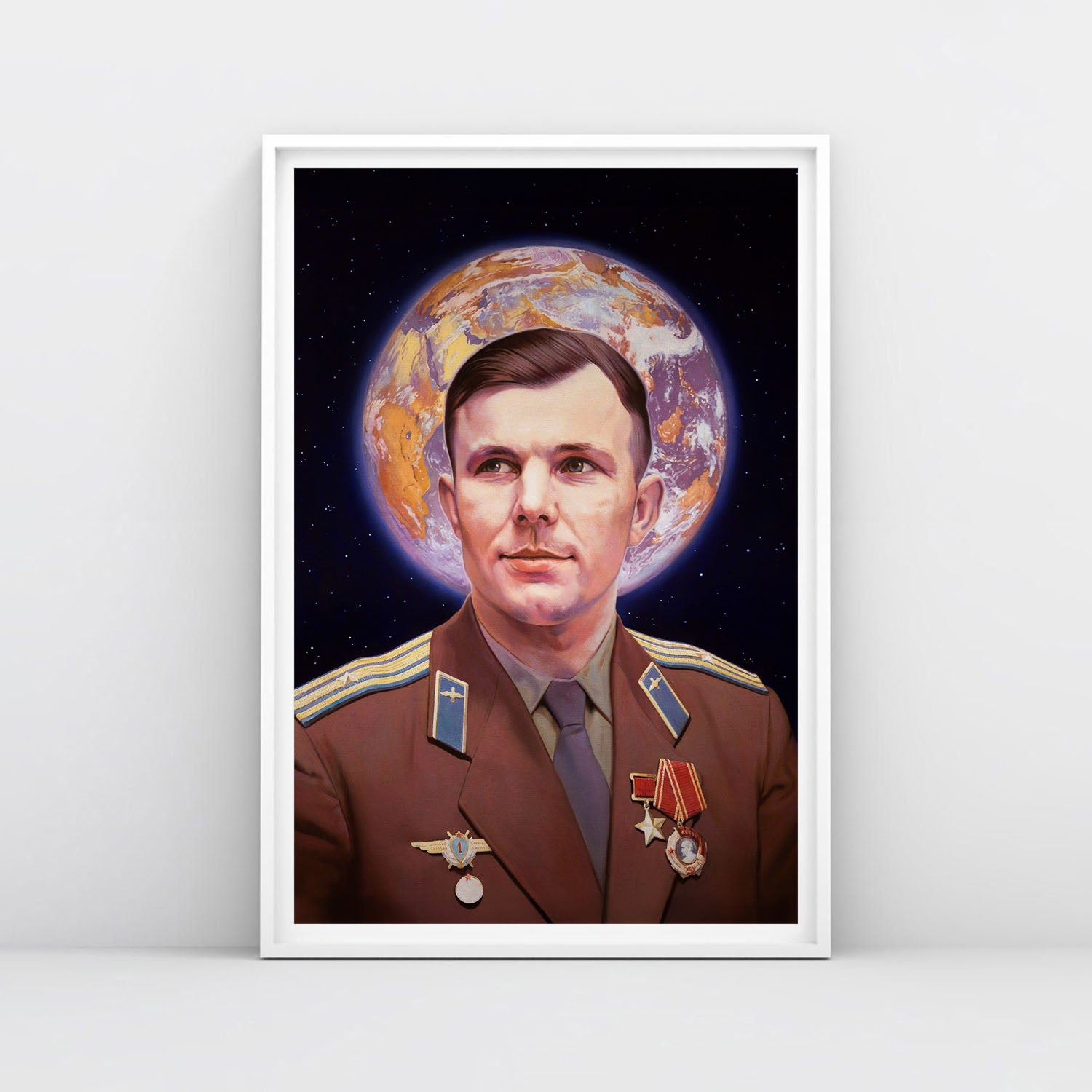 Yuri Gagarin Poster – Soviet Icon with Earth Halo – USSR Cosmonaut Wall ...