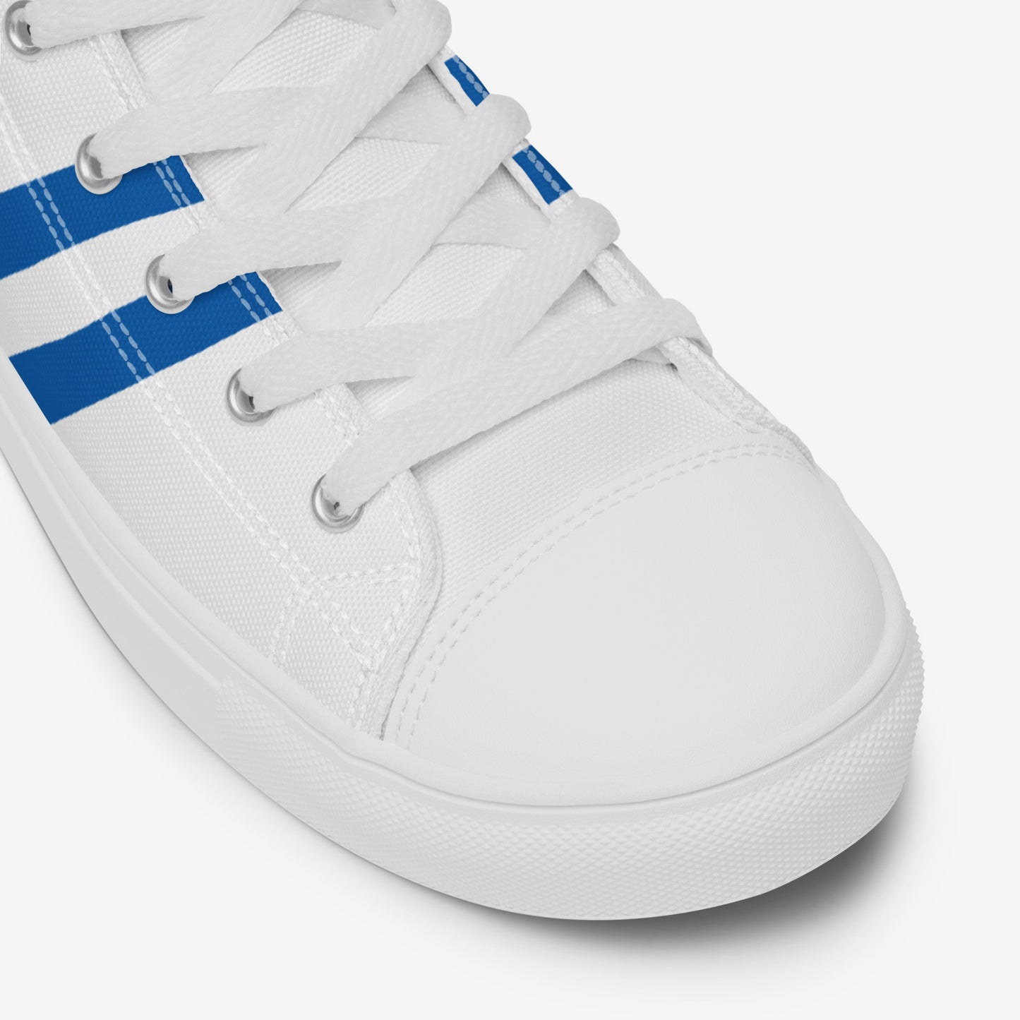 Moscow 1980 Olympic Games high-top shoes with vintage navy graphics on white canvas, featuring the Olympic emblem and retro stripes. www.artsoviet.com