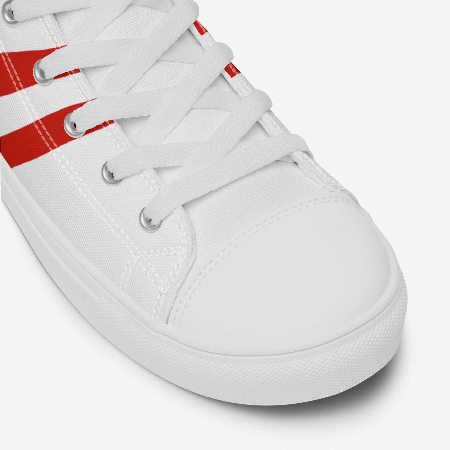 Moscow 1980 Olympic Games high-top shoes with vintage red graphics on white canvas, featuring the Olympic emblem and retro stripes. www.artsoviet.com