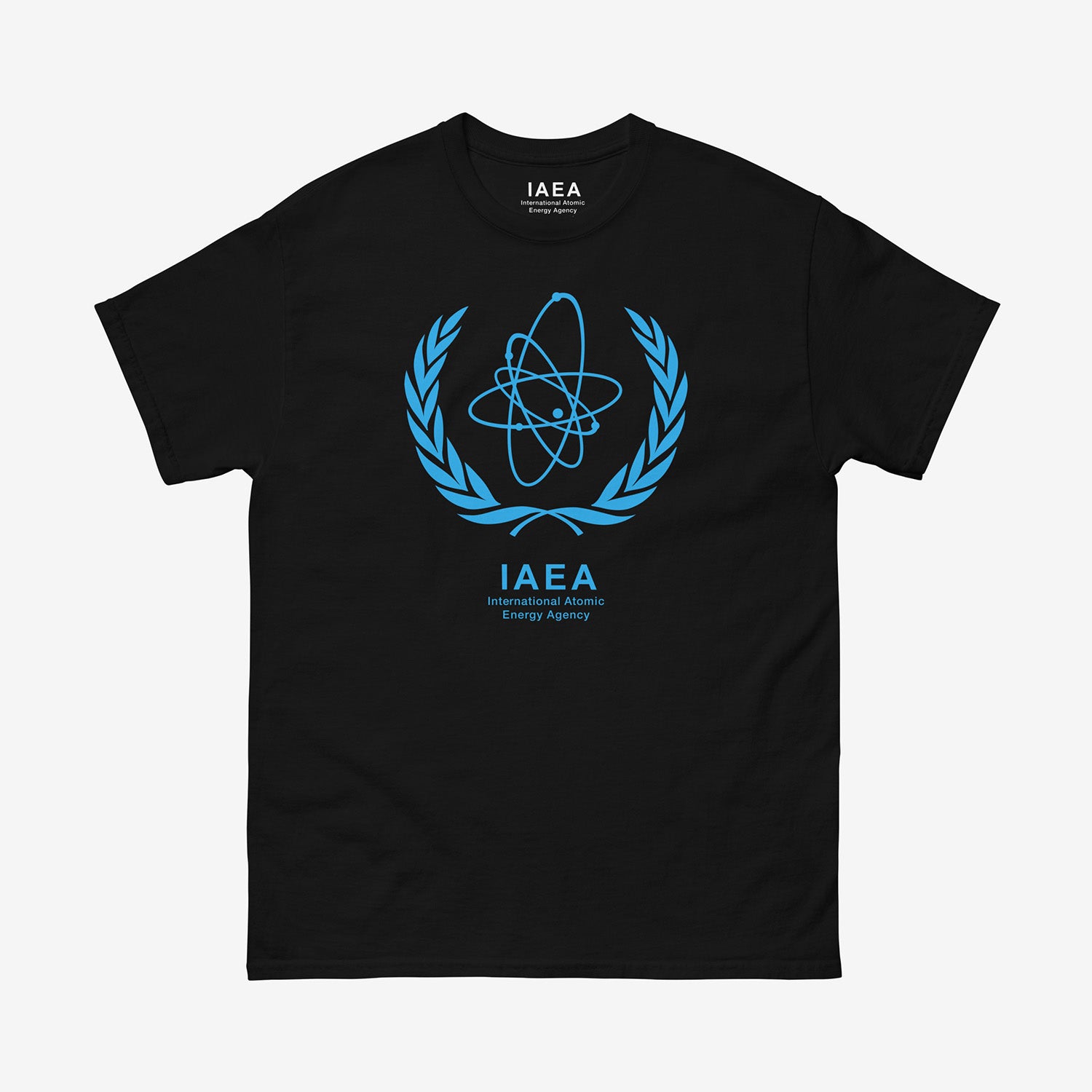 Official IAEA t-shirt, International Atomic Energy Agency logo shirt, official MAGATE (МАГАТЭ) merchandise, nuclear science apparel, atomic symbol tee