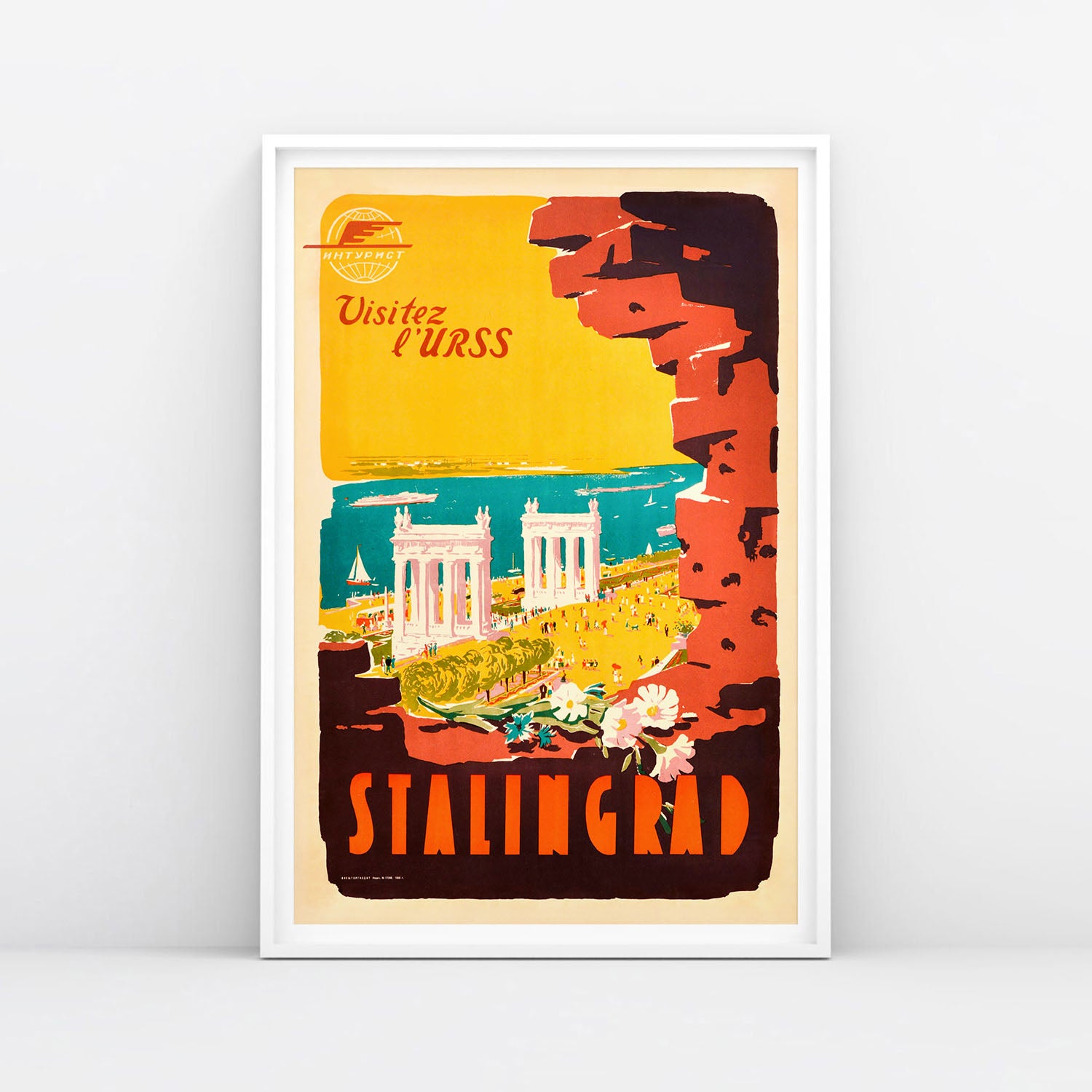 Original rare large 91x62cm Intourist Stalingrad USSR Travel Poster 1952. www.artsoviet.com