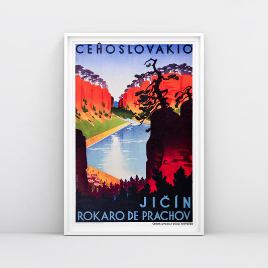 Original vintage railway poster of Jičín Prachov Rocks, Czechoslovakia travel art