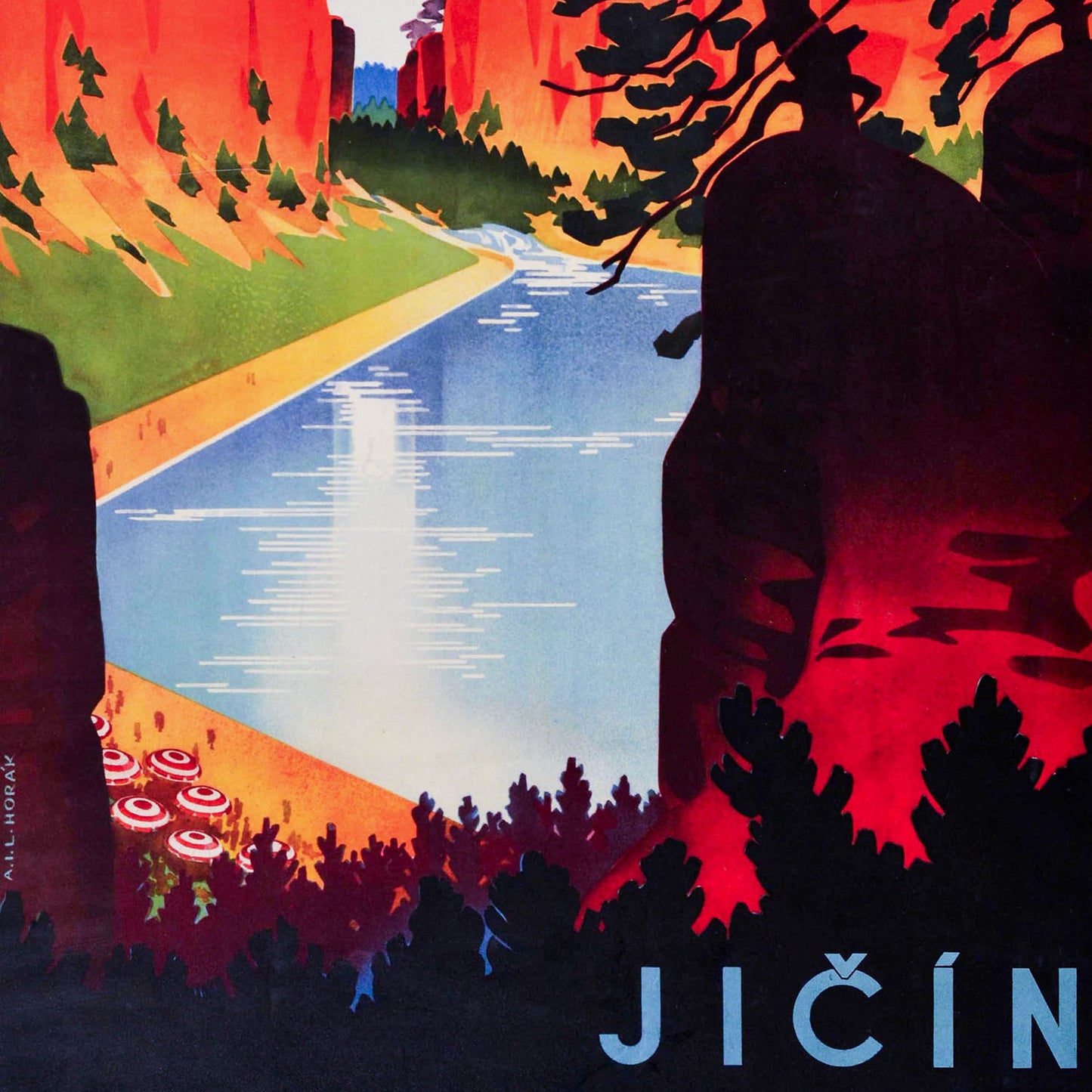 Original vintage railway poster of Jičín Prachov Rocks, Czechoslovakia travel art