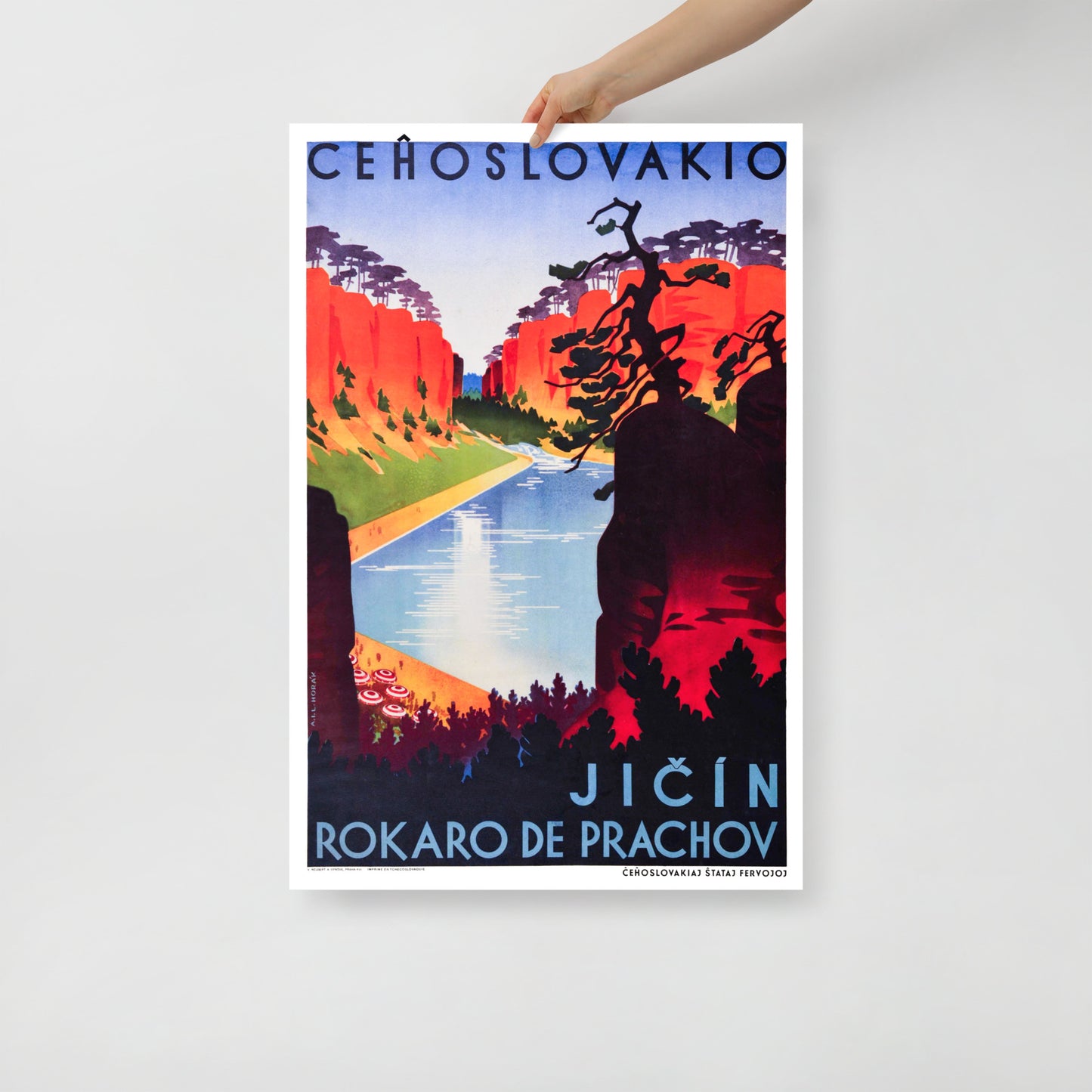 Original vintage railway poster of Jičín Prachov Rocks, Czechoslovakia travel art