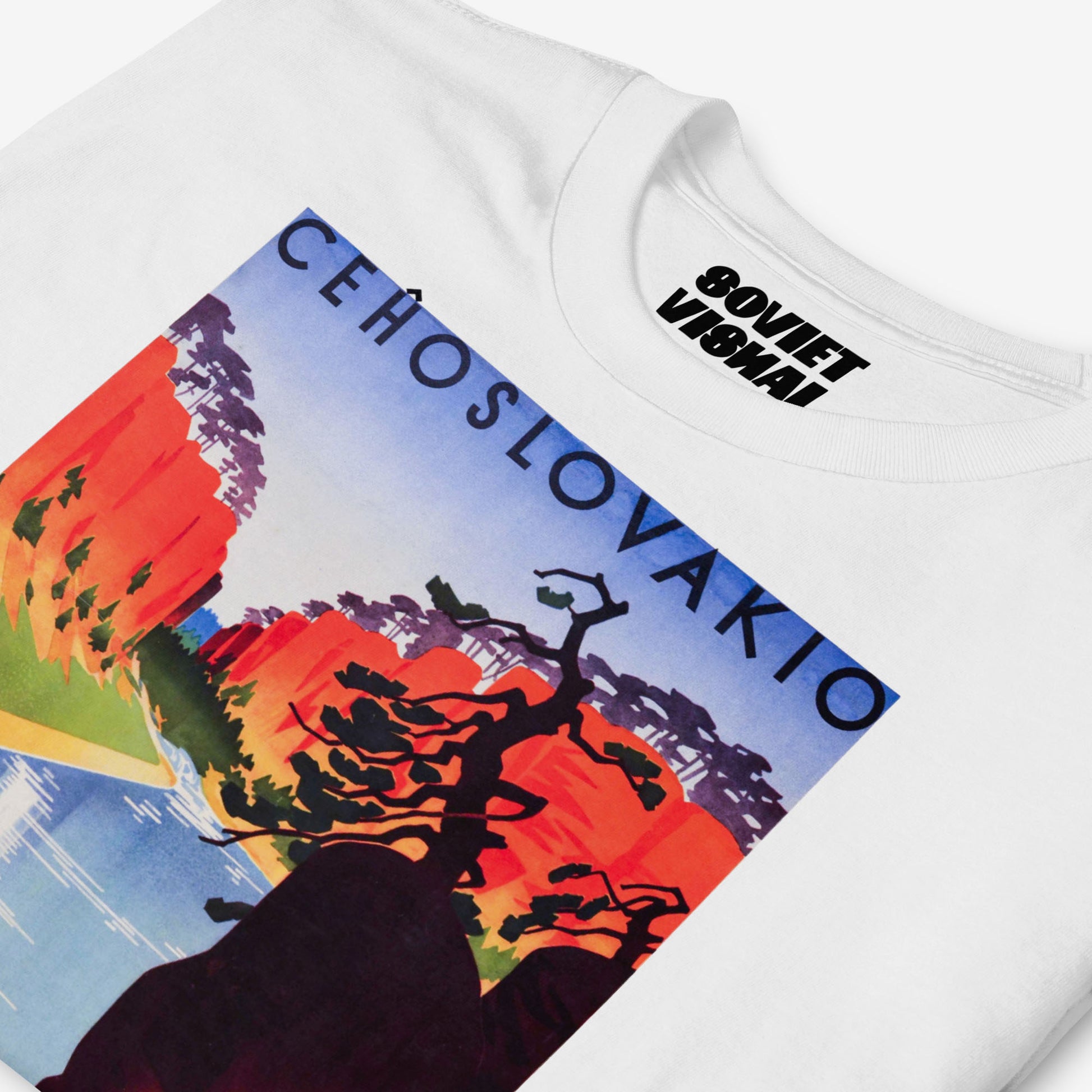 Vintage Soviet Czech T-shirt with Jičín Prachov Rocks railway poster artwork