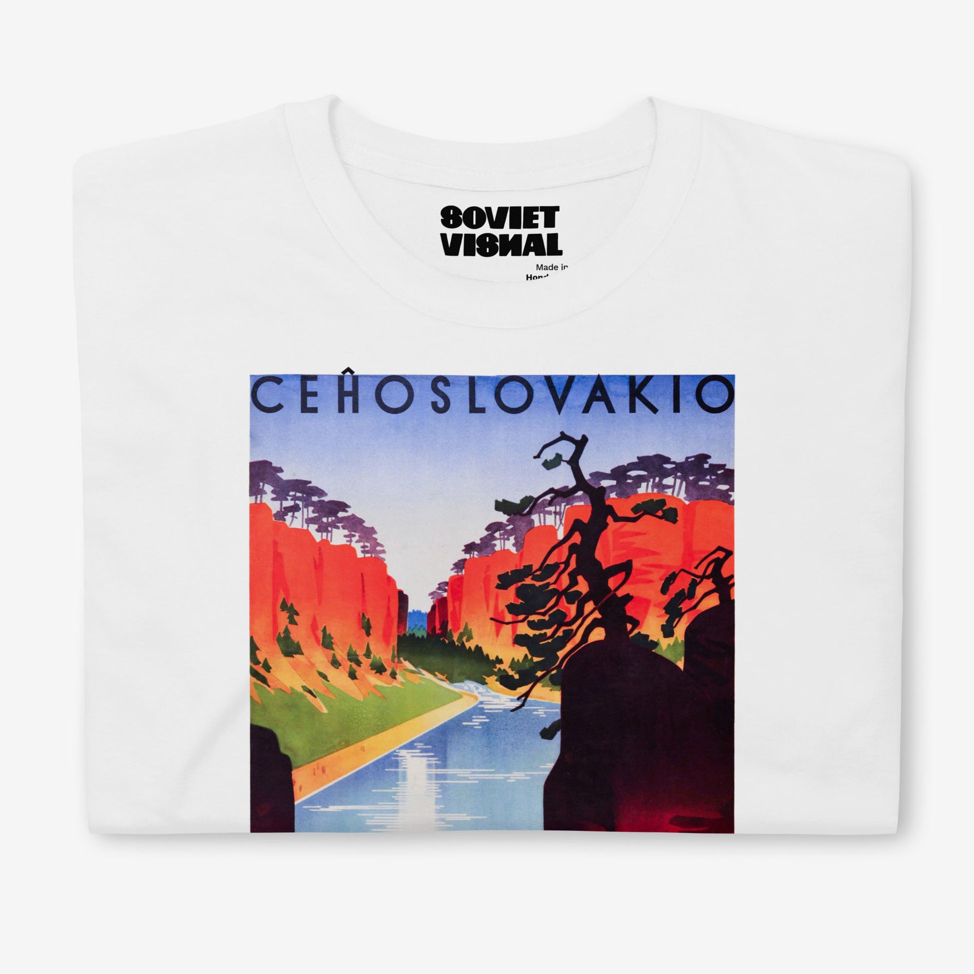 Vintage Soviet Czech T-shirt with Jičín Prachov Rocks railway poster artwork