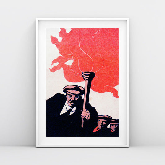 Minimalist Soviet Poster – Lenin Holding a Red Torch – Rare USSR Artwork