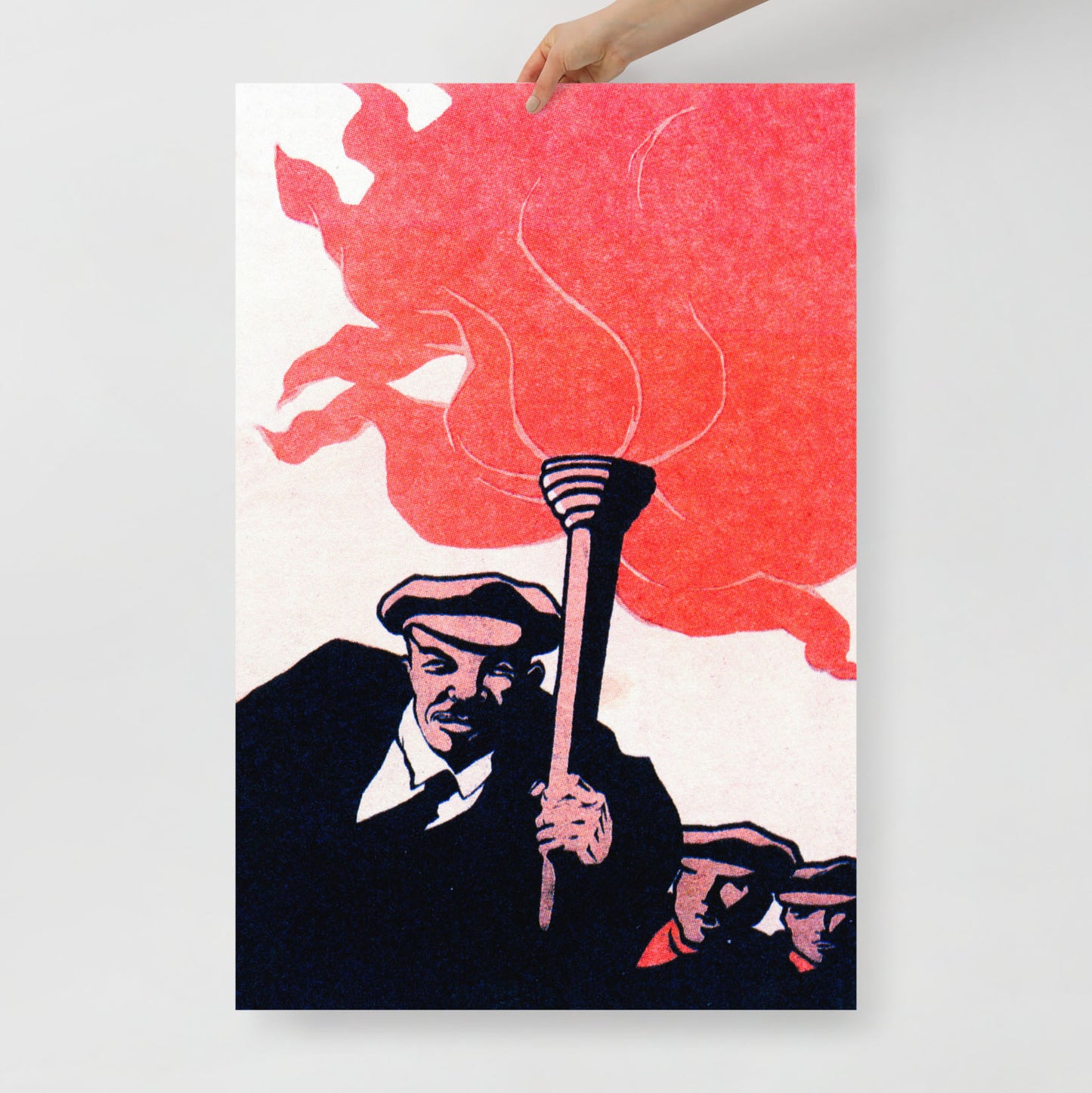 Minimalist Soviet Poster – Lenin Holding a Red Torch – Rare USSR Artwork