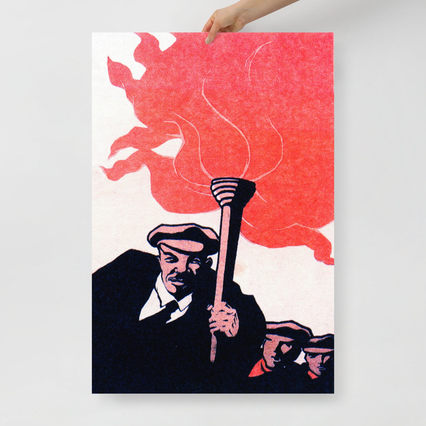 Minimalist Soviet Poster – Lenin Holding a Red Torch – Rare USSR Artwork