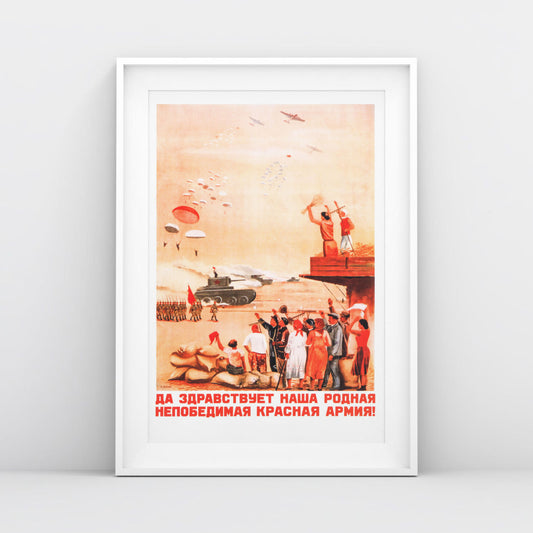 Vintage Soviet Victory Poster - "Да здравствует наша родная непобедимая Красная Армия" - Rare USSR Propaganda Art
