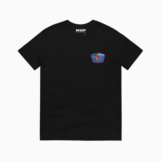 Mir Space Station black unisex black T-shirt - front. www.artsoviet.com